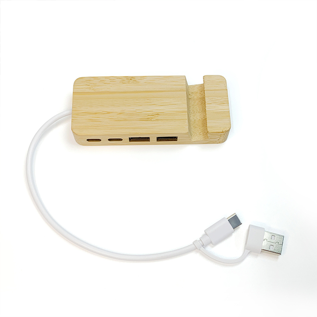 Premium Quality Bamboo 4 Port USB Hub with Type C,USB C to USB Adapter With Charging and Data Transfer