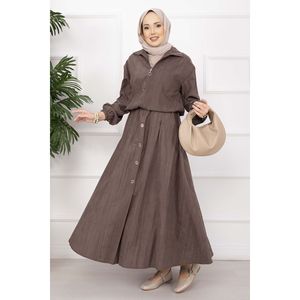 Casual Coffee Bomber Jacket & Button-Down <b>Skirt</b> Set XS Size Winter Two-Piece Shorts Set - Product Image 3