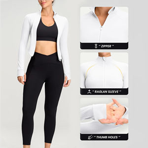 Veste de yoga tendance pour femmes, tissu extensible dans les quatre sens, respirant, léger, fermeture éclair, manches longues, confortable, sportive, décontractée, veste de yoga - Product Image 5