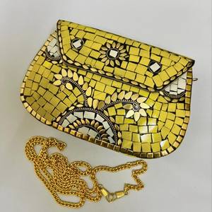 Luxe outre-mer à la main coupe pierre mosaïque métal sac pierre pochette ethnique indien femmes/filles mariée métal pochette fête fronde sac à main - Product Image 5