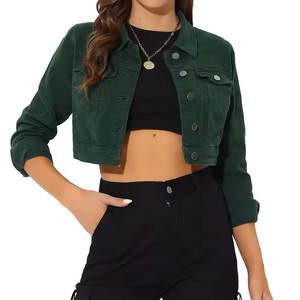 Denim Jacket Long Sleeve Turn Down Collar and Pockets Signal Button Winter Wear Outdoor Wear Denim Cropped Jacket For Women's - Product Image 1