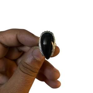 แหวนเงินสเตอร์ลิงสำหรับผู้หญิงแหวนพลอยโอนิกซ์สีดำธรรมชาติแหวนสวมแต่งงานของขวัญตัดลูกแพร์925 - Product Image 2