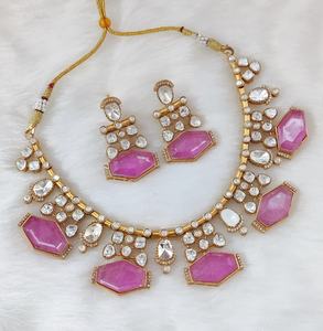 Ensemble de collier de qualité supérieure en moissanite et pierre double pour femmes, parfait pour les soirées, à porter au quotidien, ensemble de collier de luxe - Product Image 5