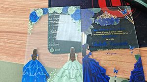 Invitaciones de boda de acrílico transparente de árbol verde oscuro y dorado, invitaciones de Quinceañera de cumpleaños de lámina dorada, invitación dulce 15 16 - Product Image 3