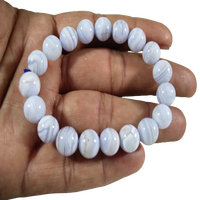 Wunderschönes Hochwertiges Blaues Spitzenachat-Armband mit Facettierten Gravierten Elastischen Perlen, Natürliches Halbedelstein-Handwerk