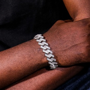 Chaîne cubaine en argent sterling 925 à prix d'usine, chaîne cubaine baguette, diamant moissanite VVS, chaîne cubaine - Product Image 2