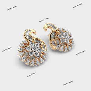 Pendientes de Plata con Moissanita Floral y Diamantes, Diseño de Halo Redondo, Aspecto Elegante y Lujoso - Product Image 2