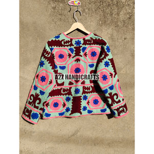 <b>Women's</b> Winter Robe <b>Jacket</b> with Detachable Suzani Embroidery <b>Short</b> TNT Fabric Coat Featuring a Chic Suzani Design - Product Image 6