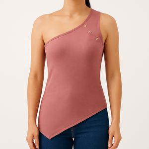 เสื้อครอปออกกำลังกายผู้หญิงคุณภาพสูงแบบสั่งทำพิเศษ ผ้าฝ้าย 100% ระบายอากาศได้ดี เหมาะสำหรับโยคะและออกกำลังกาย ตัดเย็บแบบไหล่ไม่สมมาตร - Product Image 1