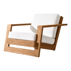 Chaise longue d'extérieur en teck de luxe moderne, fauteuil de jardin minimaliste avec coussins résistants aux intempéries, mobilier pour villa, hôtel, complexe hôtelier - Product Image 5