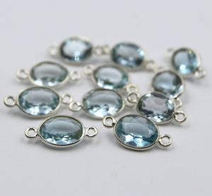 Connecteur en argent sterling avec topaze bleu ciel: ovale à facettes 8x7mm 5 pièces - Product Image 2