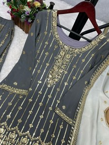 2025 último diseñador étnico pesado Georgette Kurti Plazzo conjunto celebrar la tradición con giro moderno traje de moda para adultos - Product Image 6