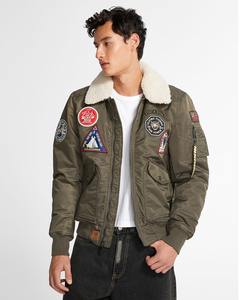 <b>Top</b> <b>Gun</b> Force Cw45 Nylon Bomber <b>Jacket</b> with Natural Fur Collar Men's High Quality Patches-<b>Jacket</b> - Product Image 2