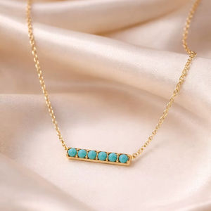 Collar de Oro de Última Moda al por Mayor, Collar de Barra de Oro Amarillo de 14K de Alta Gama con Cabujón de Turquesa Natural, Proveedor de Joyería - Product Image 1