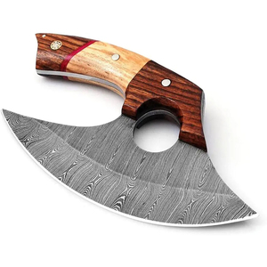 Couteau de chef Ulu traditionnel fait à la main du Pakistan, lame en acier Damas, écologique et durable, pour droitiers - Product Image 2