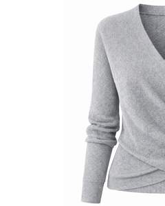 <b>Women</b> Grey Wrap Style Knit Sweater <b>Long</b> Sleeve V Neck Soft Casual Winter Top Elegant Ladies Pullover Fashion Daily Office Fit Up - Product Image 3