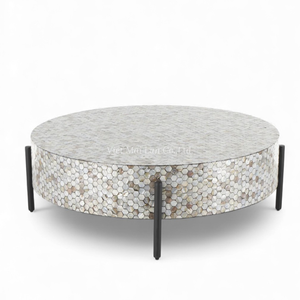 Table basse de luxe en nacre faite à la main, incrustation de coquillages, mobilier pour espaces de vie modernes - Product Image 3