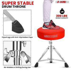 5 Core Drum Throne 3 Thick Padded Memory Foam Comfortable Drummer <b>Stool</b> 200Lb Capacity Adjustable - Product Image 4