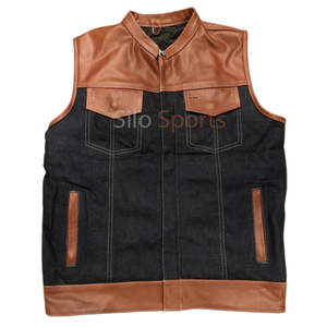 Chaleco vaquero de cuero para hombre de tendencia superior Bolsillos delanteros únicos de talla grande OEM MOQ bajo Sin mangas Chaleco transpirable con calefacción de invierno - Product Image 1