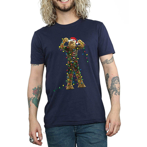 Camisetas navideñas OEM para hombre al por mayor, estilo hip-hop personalizado, tejido de sarga ligero, Manga corta sin cuello con bajo MOQ - Product Image 1