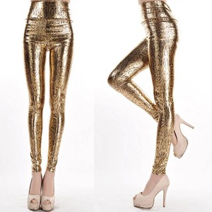 Fashion leather pants European Punk Splash Ink Gradient Serpentine Leather <b>Leggings</b> <b>lady</b> golden black snake Pant - Product Image 6