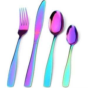 Juego de 5 cucharas de cubiertos de acero inoxidable Ideal para cocina, mesa de regalo para el hogar, cubiertos con acabado plateado en Color plateado, mango azul - Product Image 2