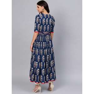 Divena Robes de Soirée Bleu Royal Imprimé Étage Longueur Anarkali - Product Image 4