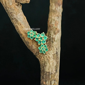 14K Solid Gold CZ Green Diamond Climber <b>Earrings</b> Fine Jewelry. - Product Image 4