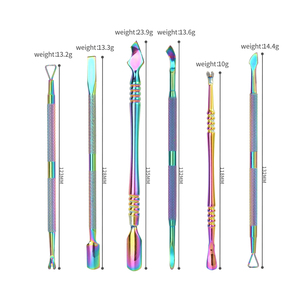 Stainless Steel Double Ended <b>Cuticle</b> Pusher Manicure Pedicure Nail <b>Tool</b> with Texture Grip Rainbow Finish - Product Image 1