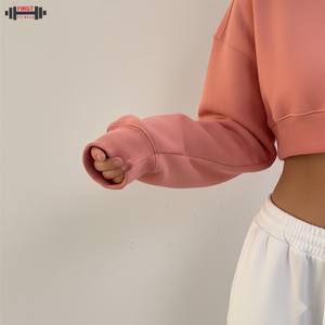 Sweat-shirts à capuche pour femmes, style crop, 2 pièces, personnalisables, pull à une épaule, streetwear, polyester/coton, marque neuve - Product Image 4