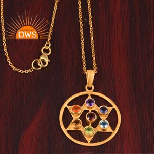 Meilleure vente Collier pendentif en argent sterling plaqué or 18 carats multi-pierres naturelles Demi Fine Jewelry Fabricant - Product Image 3