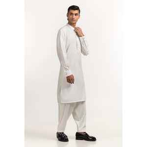 Conjunto de Kurta de Estilo Regular para Hombre, Color Blanco, con Tela Tejida Combinada, SK-S24-030 - Product Image 3