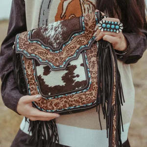 Funda de Cuero Genuino de Primera Calidad con Flecos, Color Marrón, Ligera, con Cierre, Estilo Bohemio, Diseño Floral Veraniego, Hecha a Mano - Product Image 5