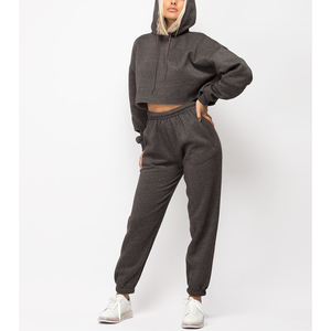 New Fashion Womens Custom Crop Hoodie Tracksuit Washed Distressed Oversized Streetwear <b>Plus</b> <b>Size</b> <b>Jogger</b> <b>Set</b> Autumn - Product Image 3