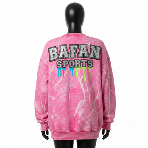 Sweat-shirts pour femmes en coton et polyester molletonné, col rond, effet délavé soleil, 320 GSM, lavage vintage rose, logo chenille, lavage à l'acide, respirant - Product Image 2