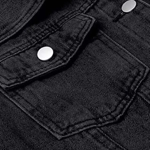 Ropa de hombre Chaquetas de talla grande Streetwear Denim Jeans Color negro Transpirable OEM Diseño personalizado con bolsillo Chaquetas con botones - Product Image 4