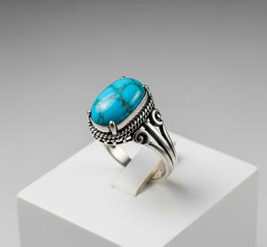 Anillo de Moda Personalizado para Fiesta, Plata de Ley 925 de Alta Calidad con Turquesa, Baño de Rodio, Engaste de Bisel, Joyería Certificada para Regalo - Product Image 6