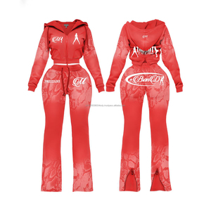 Ensemble de survêtement 2 pièces pour femme, style streetwear, avec sweat à capuche et pantalon de jogging, imprimé lettres, coupe courte, vêtements d'automne, personnalisable, très demandé - Product Image 4