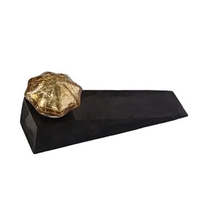 Wooden Door Stopper With Mercury Gold Crackle Glass Knobs