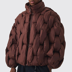 Unisex Winter Custom Made Logo Hooded Windproof Canvas Bomber Puffer <b>Jacket</b> with <b>Mandarin</b> <b>Collar</b> Plus Size Quality - Product Image 3