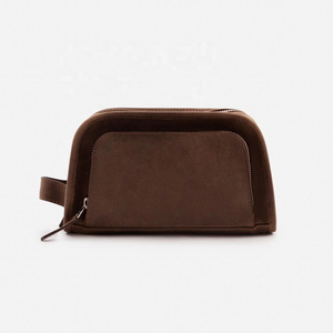 Leather Toiletry Bag Medium Size Classic Zipper Closure Durable Soft Handle Cosmetic Case for Travel - Product Image 4