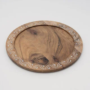 Assiette de présentation en bois de manguier faite à la main avec incrustation de nacre pour événements et décoration intérieure – Prix raisonnable - Product Image 1