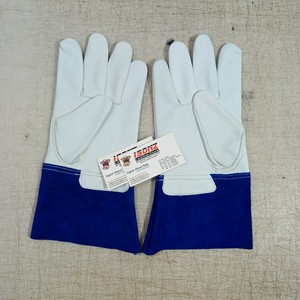 Gants de soudeur ISONZ Leather Zone en cuir de vachette blanc et bleu avec manchette en daim, 12 pouces, taille personnalisable, résistants à la chaleur, épaisseur 1,2 mm - Product Image 1