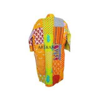 Robe longue élégante en coton indien Kantha, style kimono thermique, avec motifs patchwork faits main, vente en gros - Product Image 6