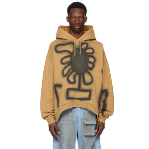 Sweat à capuche personnalisé surdimensionné à la mode en coton polaire marron peint à la main avec des graphiques graffitis pour hommes - Product Image 1
