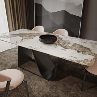 Table à manger rectangulaire stable pour 6 personnes, 220 cm, plateau en marbre moderne, pieds en acier inoxydable, meubles de salle à manger