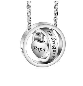 Collar de plata Papa Urn para cenizas No más a mi lado para siempre en mi corazón Medallón tallado Collar de cenizas cremadas Tamaño personalizado - Product Image 1
