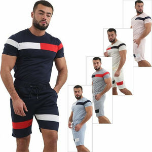 Thick Cotton Twinset Plain <b>Tshirt</b> Shorts Sports Tracksuit Custom Summer Men Tracksuit Set - Product Image 1