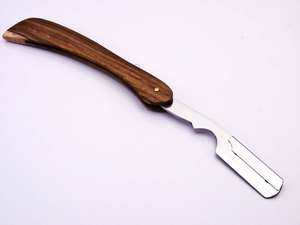 Rasoir droit en acier inoxydable personnalisable avec manche en bois de rose et lame remplaçable - Product Image 3