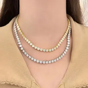 Premium hot selling women's 925 silver moissanite <b>tennis</b> ball <b>chain</b> necklace fashion jewelry in wholesale - Product Image 5